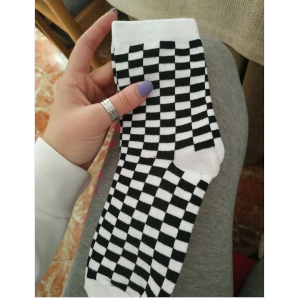 Black White Checkered 80s Vibe Socks - Picture 2 of 8